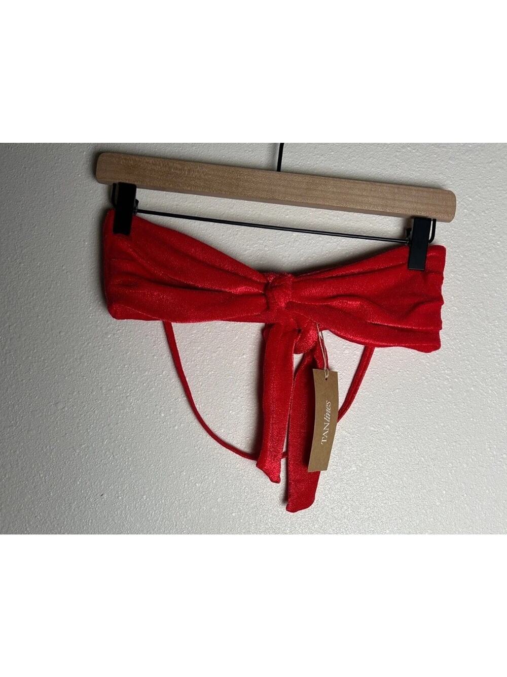 NWT TAN+LINES SWIM By Sivan Ayla Women Red Tie Front Bikini Swim Top Size Med